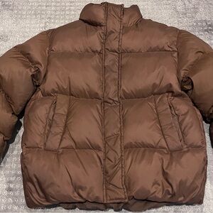 Zara Chocolate Brown Puffer Jacket; zipper and snaps; side pockets